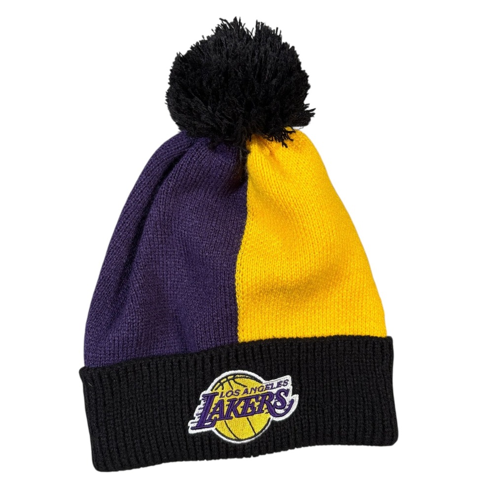 Los‎ Angeles Lakers NBA Knit Beanie Pom Pom Hat OSFM Yellow Purple Black